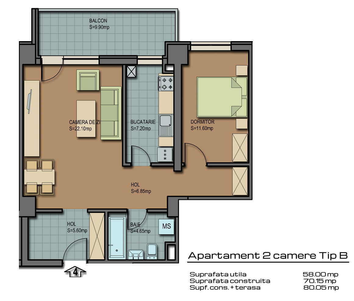 2 camere tip B , mutare imediata BARCELONA RESIDENCE