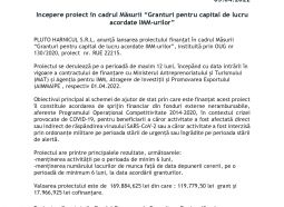 Incepere proiect în cadrul Măsurii “Granturi pentru capital de lucru acordate IMM-urilor”