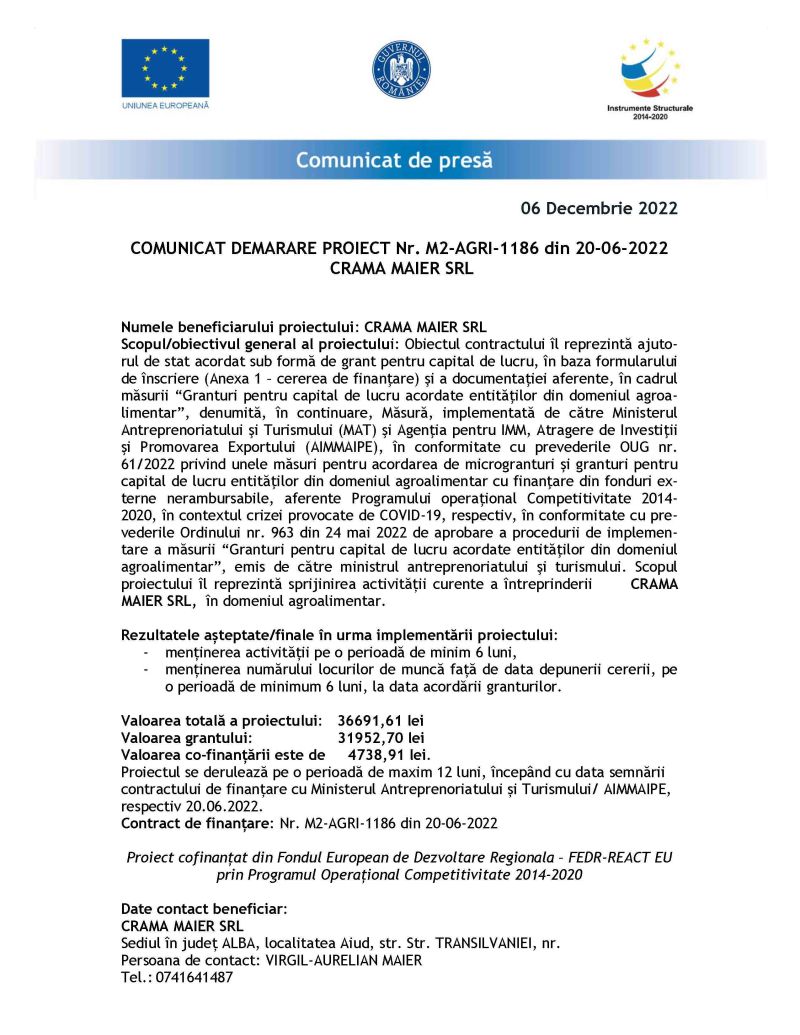 Granturi pentru capital de lucru acordate entităţilor din domeniul agroalimentar